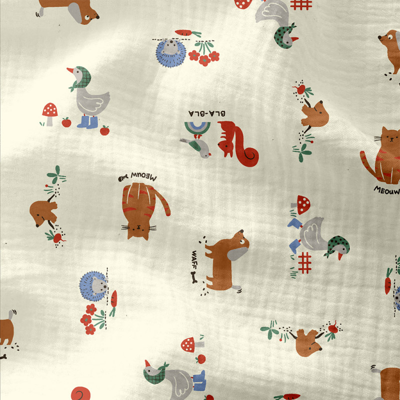 Printed Double Gauze CAKETT Ecru / Camel